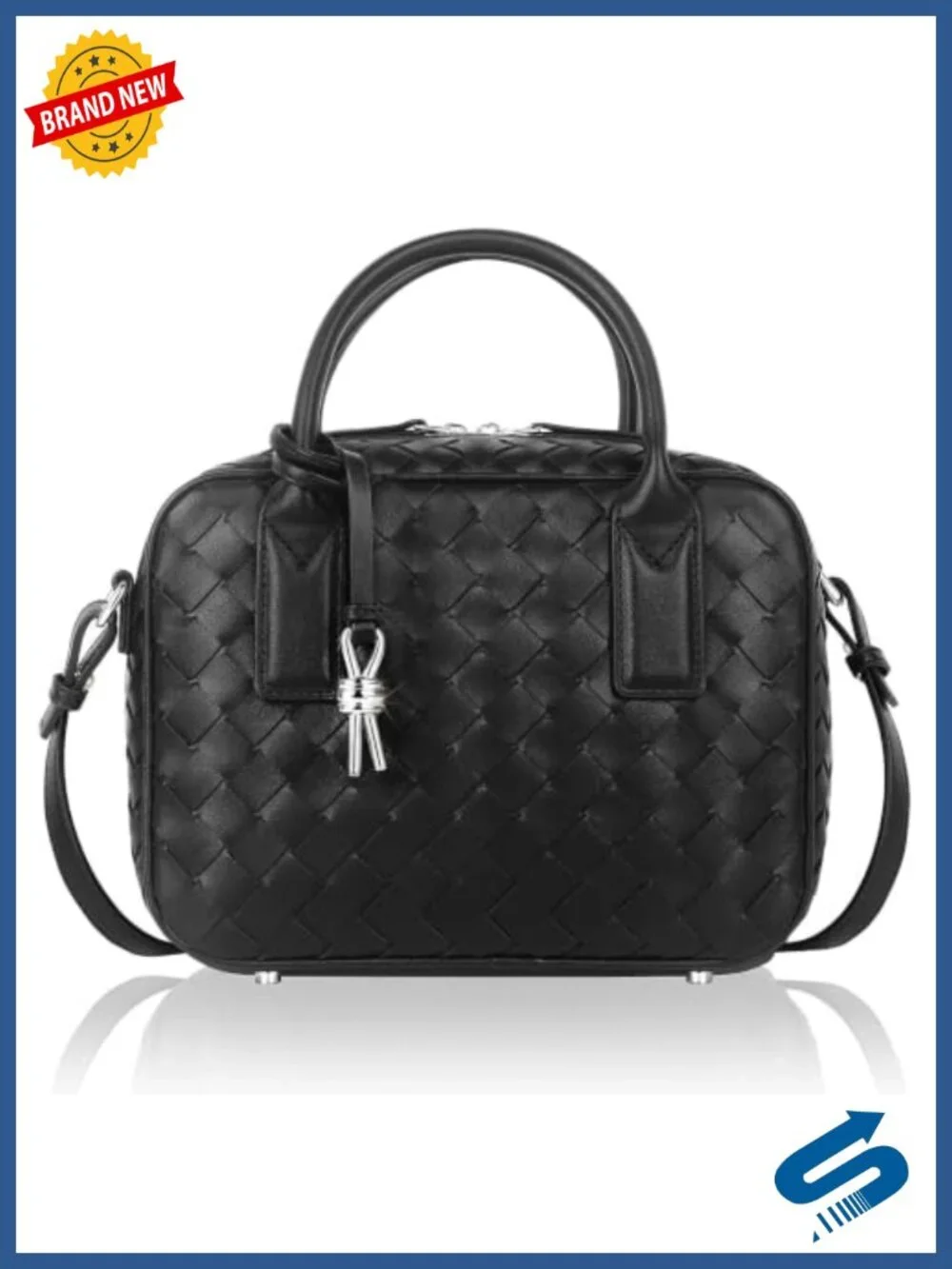 Handmade Woven Top Handle Crossbody Bag Faux Leather Satchel